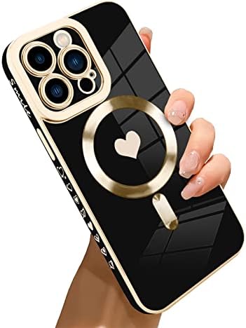Bonoma לאייפון 13 Pro Max Case [תמיכה ב- Magsafe] אהבה דפוס לב ציפוי מגנטי ציפוי אלקטרופלט יוקרתי מארז אלגנטי מגן מצלמה
